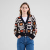 Dedicated Kanan Cat Bingo Cardigan Strickjacke Bio Baumwolle weiß schwarz