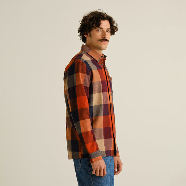 Dedicated Rute Flannel Check Shirt Herren Flanellhemd Bio Baumwolle orange multi