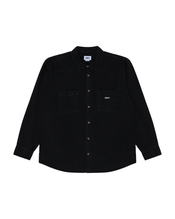 Obey Charlie Denim Woven Faded Black Herren Overshirt schwarz