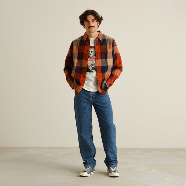 Dedicated Rute Flannel Check Shirt Herren Flanellhemd Bio Baumwolle orange multi