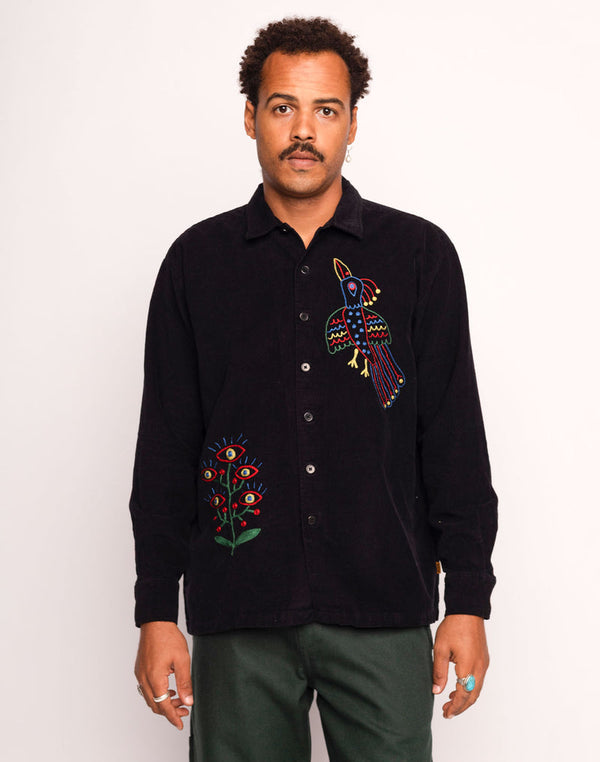 OLOW Decré Take Off Cord-Overshirt in Schwarz – Herren Vorderansicht