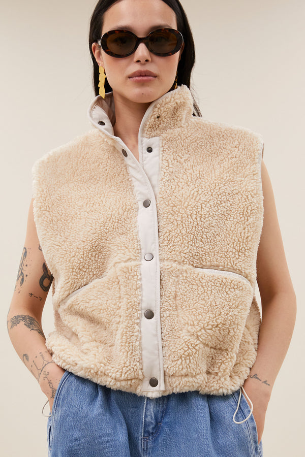 By-Bar Steve Sleeveless Jacket Teddy Weste Damen weiss