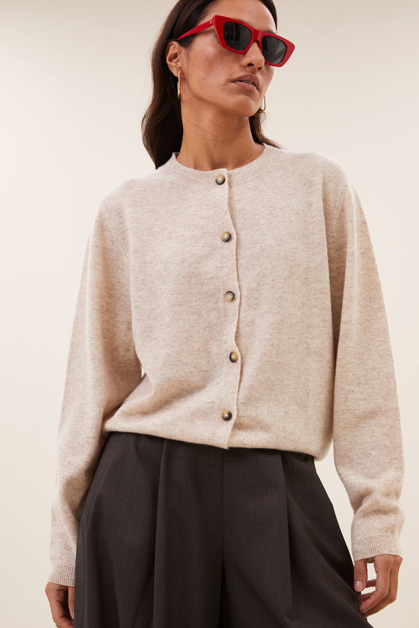 By-Bar Cleo Merino Cardigan Oyster Melee Damen Strickjacke beige