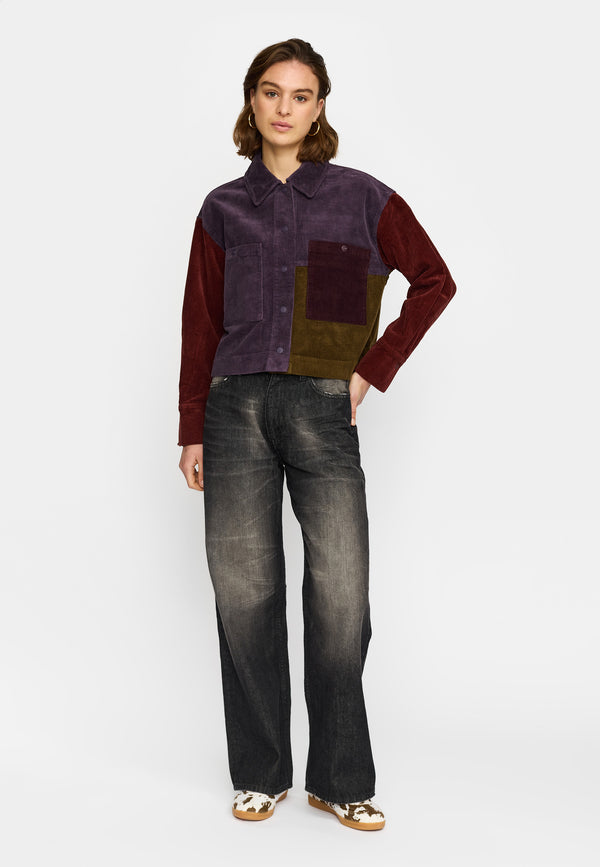 Selfhood Cropped Shirt Darkpurple Damen Cord Hemd Overshirt lila