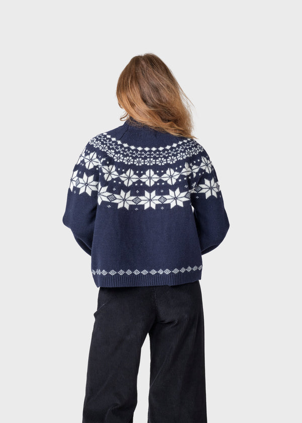 Klitmøller Claire Knit Navy Cream Damen Stickpullover Merino blau creme