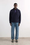 Edmmond Studios Unconventional Zip Logo Fleece Plain Navy Herren