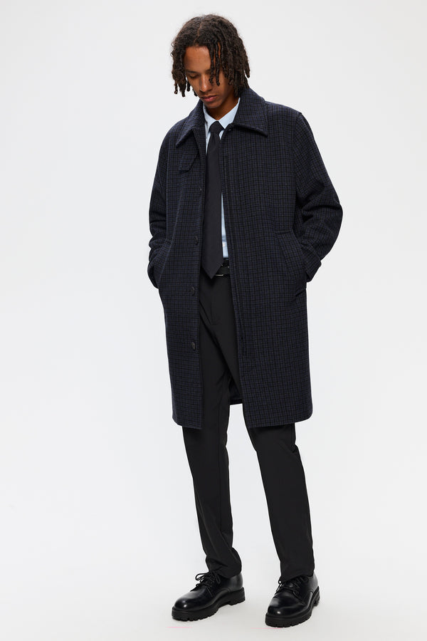 Elvine Yonatan Grey Check Herren Wollmantel kariert grau