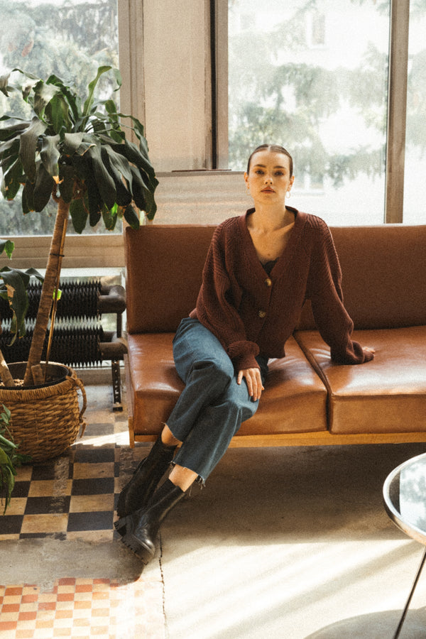 Lovjoi Cardigan Antoinett Dark Maroon Dunkelbraun