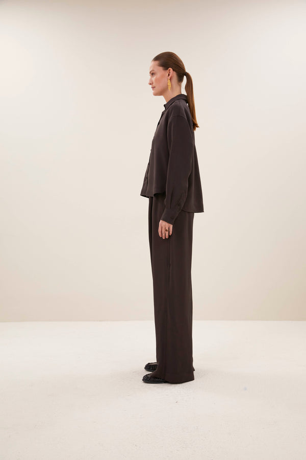 By-Bar Kris Satin Stripe Blouse Espresso Damen Viskose Bluse braun