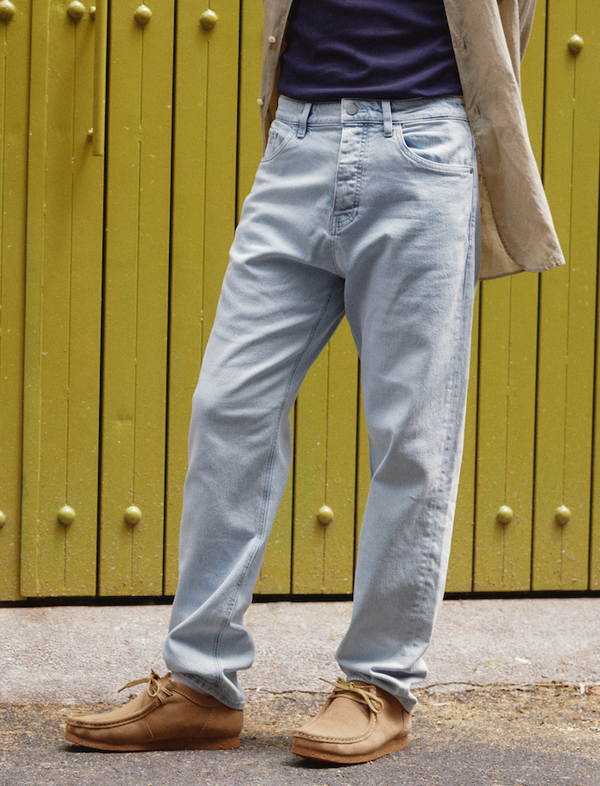 Dawn RISE Relaxed Tapered Vintage Ice Blue Minimal Stretch Jeans Hose Herren Hellblau