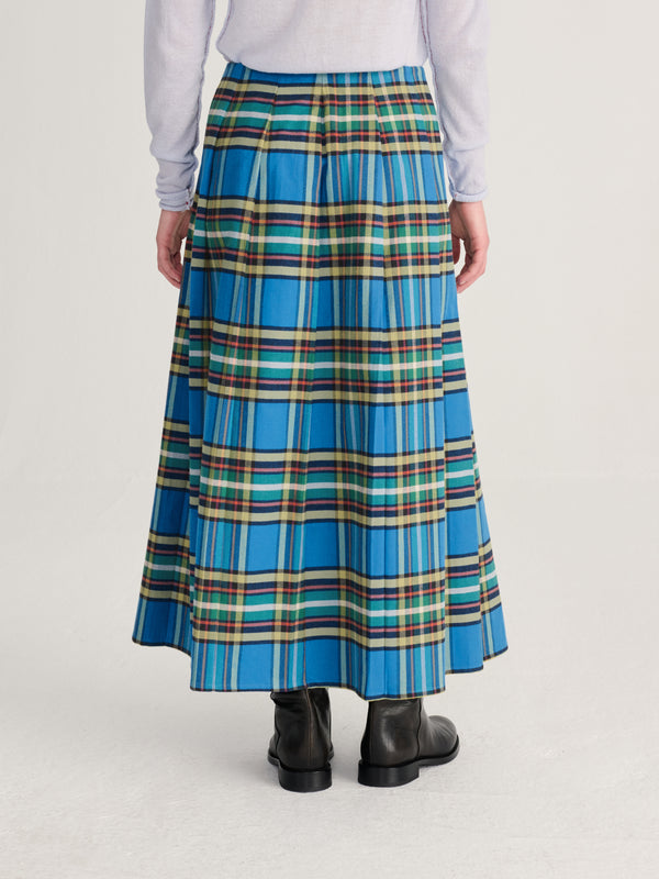 Bobo Choses Tartan Flannel Pleated Skirt Damen Maxi Rock Karo blau