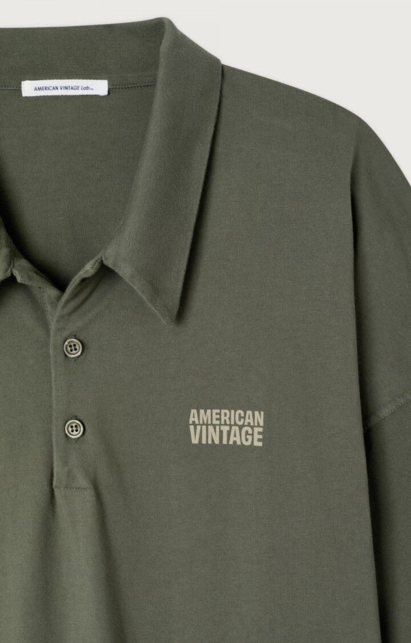 American Vintage Pin Gixy Oversize Langarm Poloshirt Herren grün