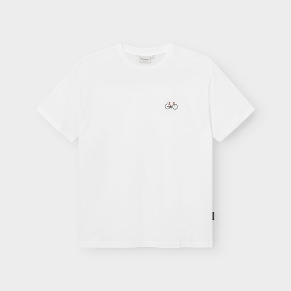 Dedicated Stockholm Race Bike EMB White T-Shirt Bio Baumwolle Shirt weiß