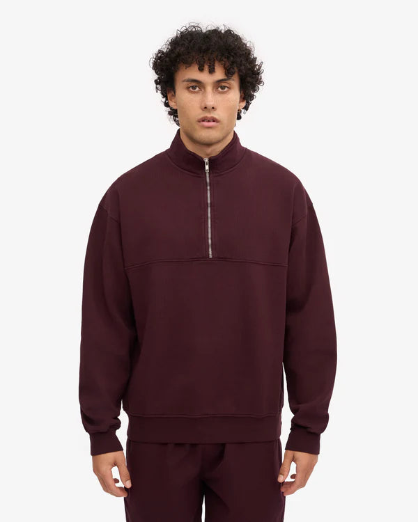 Colorful Standard Quarter Zip Unisex Oxblood Red Dunkelrot