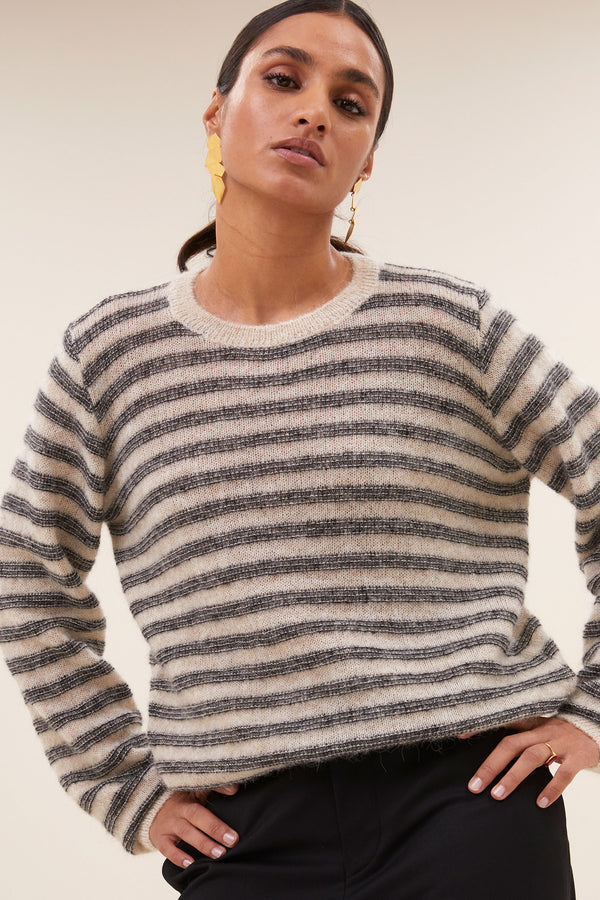 By-Bar Spila Stripe Pullover Sand Mill Damen Alpaka beige