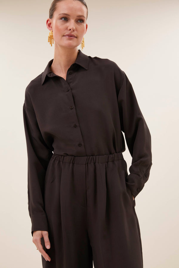 By-Bar Kris Satin Stripe Blouse Espresso Damen Viskose Bluse braun