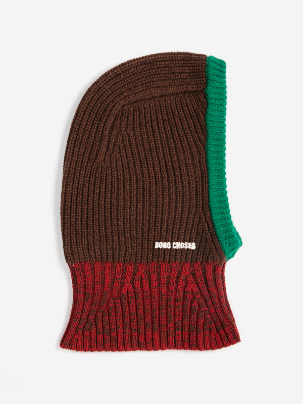 Bobo Choses Colorblock Wool Balaklava Unisex Schal Mütze braun