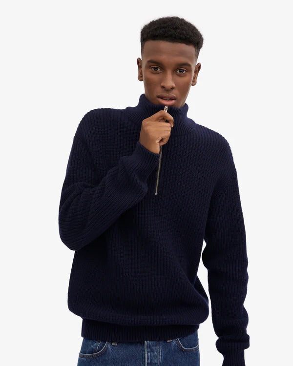 Colorful Standard Merino Quarter Zip Navy Blue Unisex Troyer blau