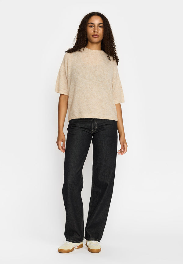 Selfhood Shortsleeve Knit Kurzarm Stricktop Damen weiss melange