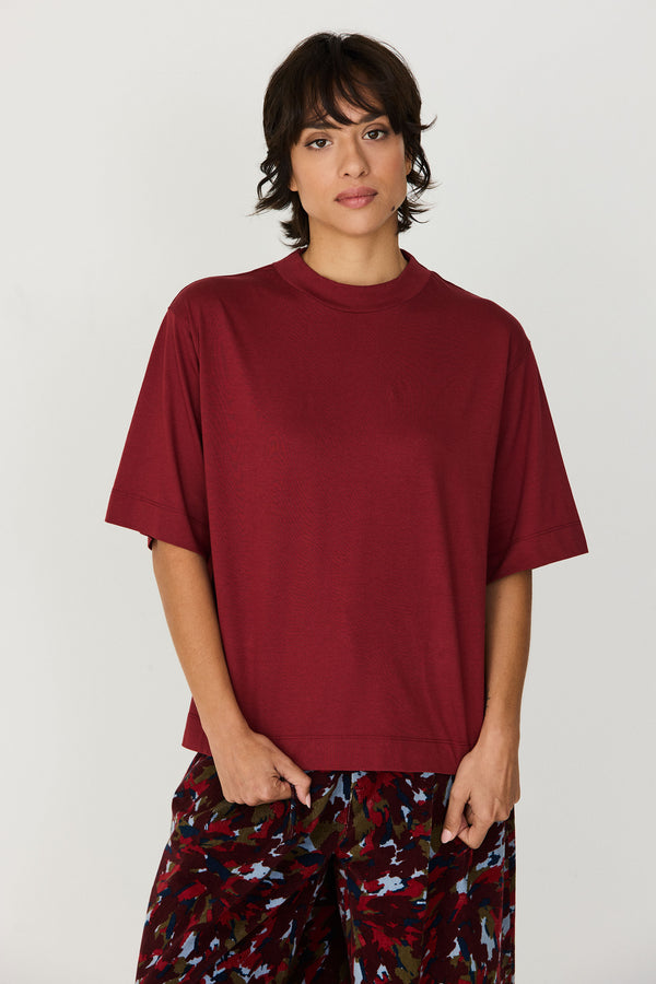 SKFK Zuntz-11-GOTs Shirt Burgundy Damen Loose Fit T-Shirt rotbraun