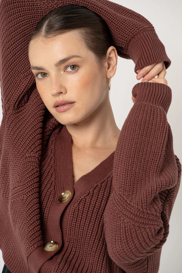 Lovjoi Cardigan Antoinett Dark Maroon Dunkelbraun