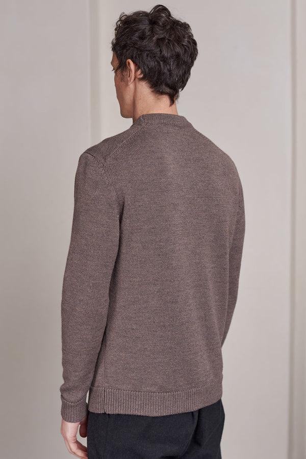 About Companions Morten Merinowolle-Pullover taupe meliert – Rückenansicht