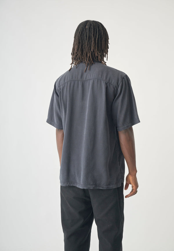 Cleptomanicx Blue Graphite Oversized Easy Shirt Kurzarm Hemd Herren grau