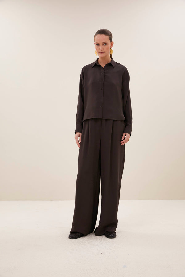 By-Bar Kris Satin Stripe Blouse Espresso Damen Viskose Bluse braun