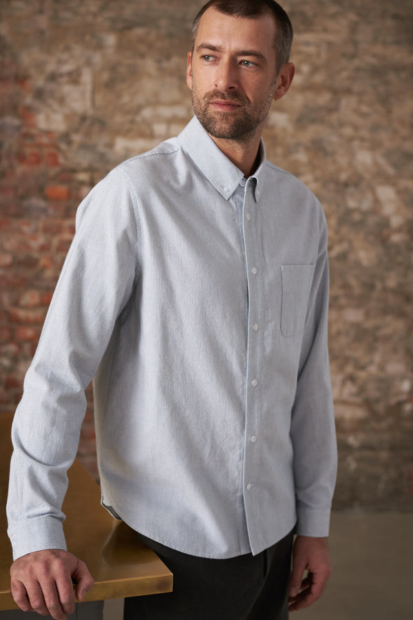 About Companions Ken Button Down-Hemd Light Flannel Herren stiped vintage blue