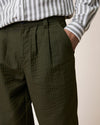Faguo Landais Wide Leg Hose Khaki Herren Bio-Baumwolle grün