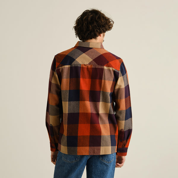 Dedicated Rute Flannel Check Shirt Herren Flanellhemd Bio Baumwolle orange multi