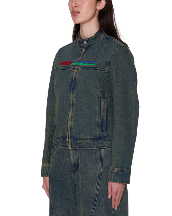 Obey Rove Moto Jacket Yellow Tint Wash Damen Jeansjacke Denim blau gelb