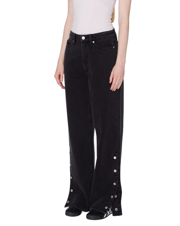 Obey Faded Black Penelope Side Snap Denim Hose Damen schwarz