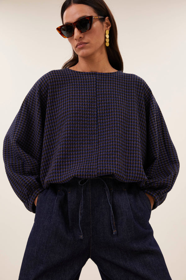 By-Bar Gaya Blouse Galaxy Check Damen Bluse Viskose dunkelblau