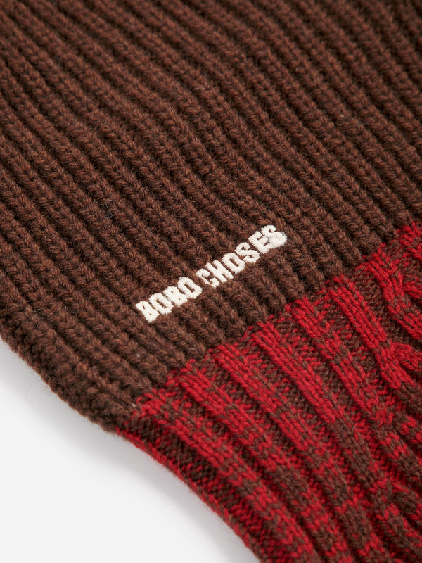 Bobo Choses Colorblock Wool Balaklava Unisex Schal Mütze braun