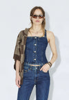 Dr. Denim Niamh Top Stream Dark Retro Vintage Denim Damen blau