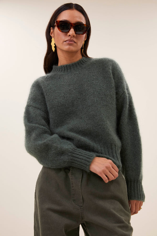 By-Bar Sonny Frosted Olive Mohair Pullover Damen grün