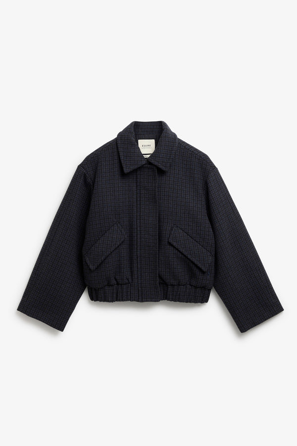 Elvine Nova Grey Check Damen Wolljacke Boxy Cut kariert grau