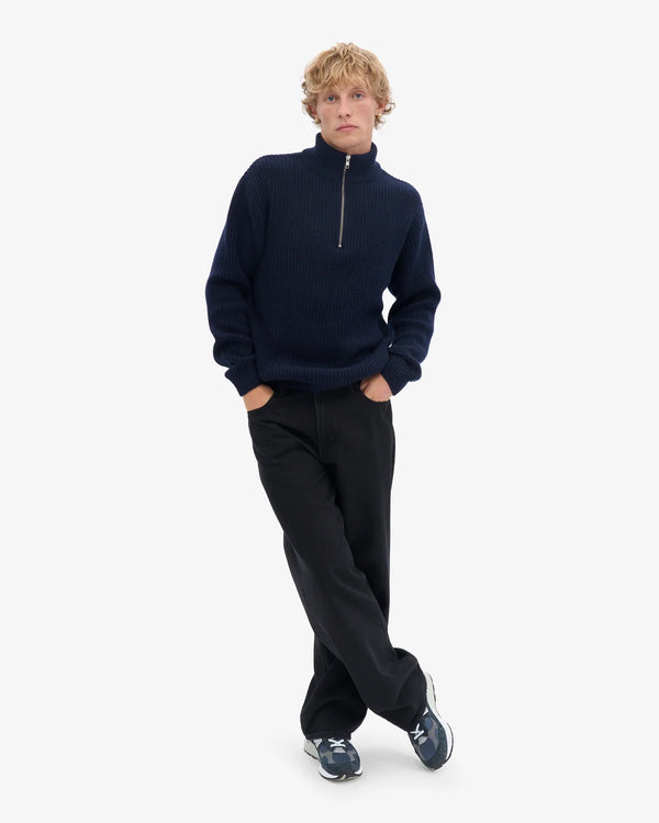 Colorful Standard Merino Quarter Zip Navy Blue Unisex Troyer blau