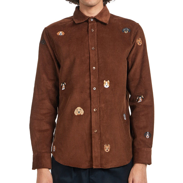 Portuguese Flannel Lobo Embroidery Shirt Brown Herren Hemd Cord braun