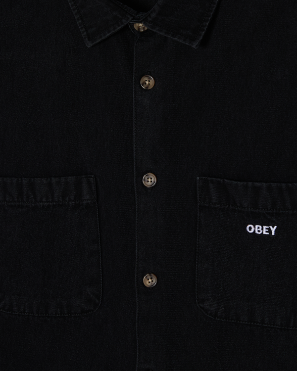 Obey Charlie Denim Woven Faded Black Herren Overshirt schwarz