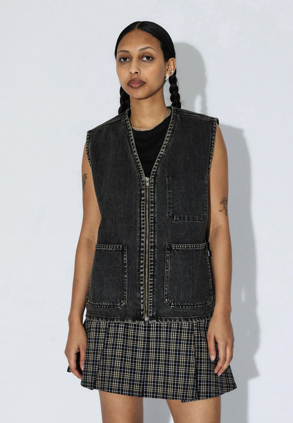 Dr. Denim Enver Worker Vest Jeans Weste Unisex Aged Black