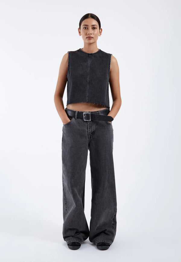 Dr. Denim Erin Top Retro Black Crop Top Denim Damen schwarz