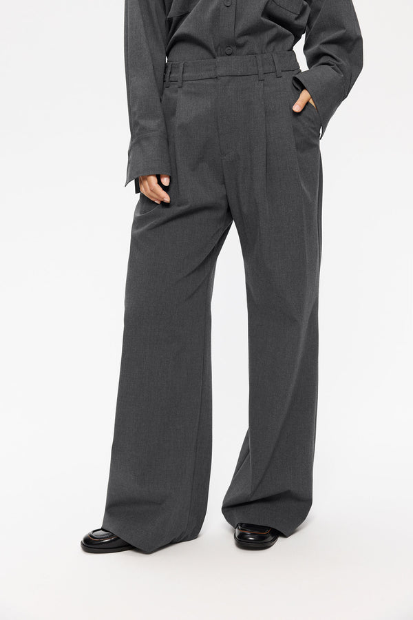 Elvine Dilay Mid Grey Melange Damen Bundfaltenhose Wide Leg grau