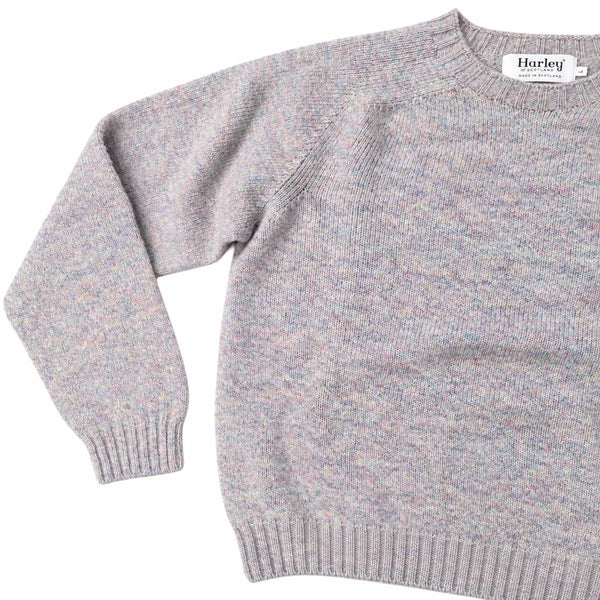Harley of Scotland Brushed Wool Pullover Herren Hellgrau bunt meliert