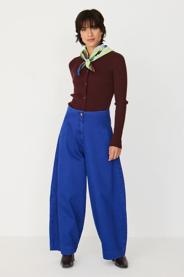 SKFK Mari Trouser Blue Damen GOTS Barrel Leg Pants blau