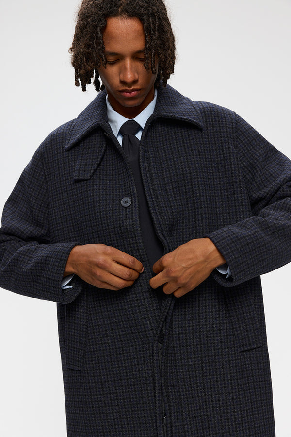 Elvine Yonatan Grey Check Herren Wollmantel kariert grau