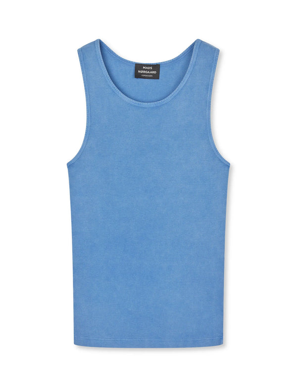 Mads Nørgaard Bright Cobalt Rib Cotton Bruce Tanktop Unterhemd Herren blau