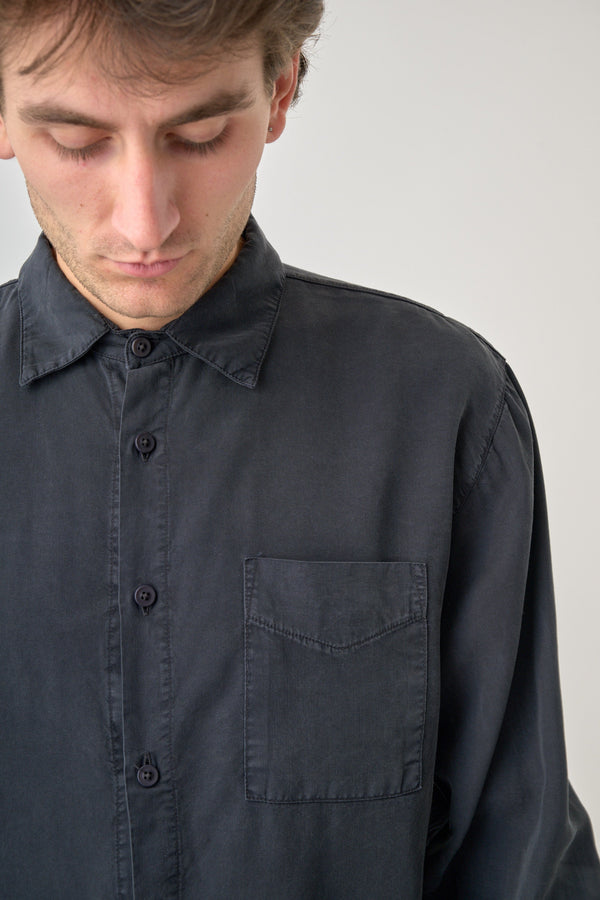 Cleptomanicx Blue Graphite Oversized Easy Shirt Hemd Herren grau