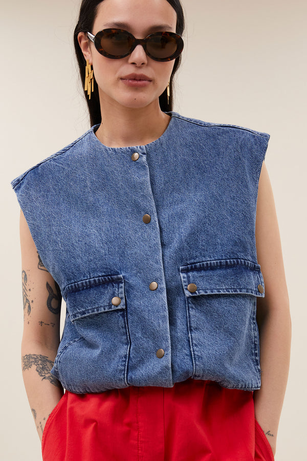 By-Bar Maggie Denim Sleeveless Jacket Weste Damen blau